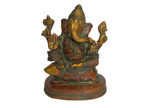 Brass Ganesh with Rat Statue (18cm x 2kg)