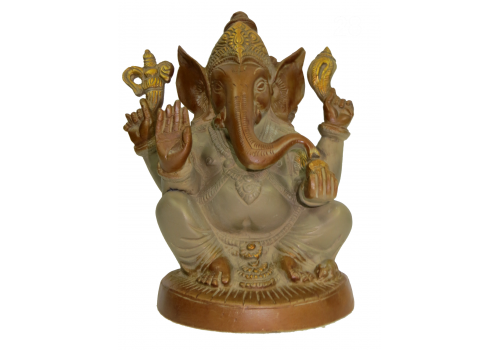 Brass Ganesh Statue with Grey Highlight (18cm x 2kg)